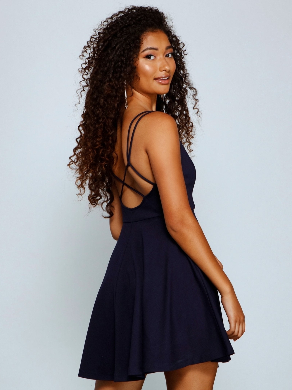 Windsor Navy Double-Strap Fit & Flare Mini Dress